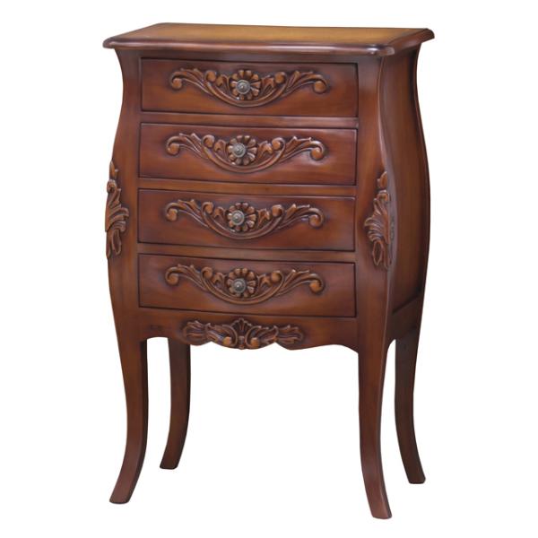 木製チェスト 4本脚リビングラック 引き出し 木製収納 ブラウン4D