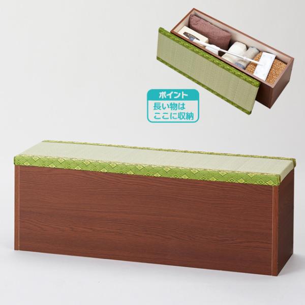 ●商品サイズ：幅910×奥行300×高さ325mm●内寸（約）・座面下収納：幅875×奥行260×高さ280mm●商品重量：約9.5kg●材　質プリント紙化粧繊維板座部：い草 インシュレ−ションボード ウレタンフォーム日本製（組立家具）【ご...