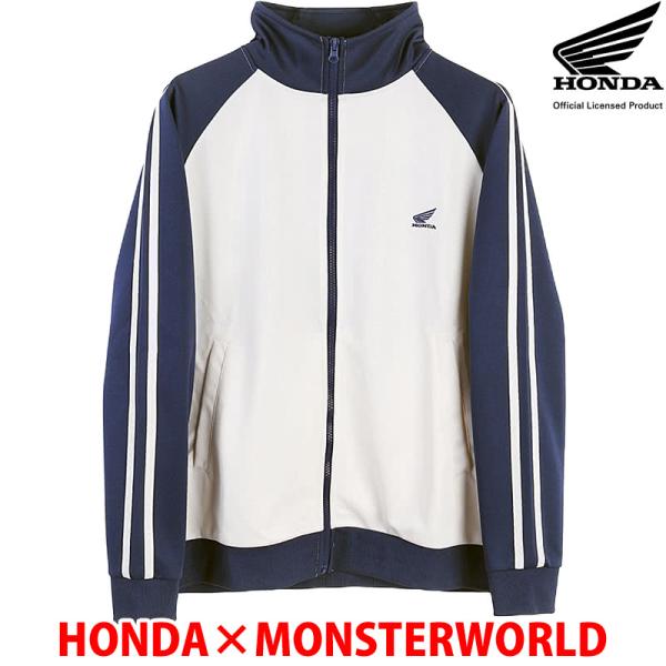 HONDA×MONSTER WORLD トラックジャケット ホワイト ポリエステル 刺繍 メンズ レディース ホンダ コラボ 腕の動きが自由ラグランスリーブ 42880701
