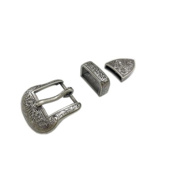 SENWA 唐草レンジャーバックル ベルト用 メンズ 巾25mm 3点セット アンティークシルバーメッキ仕上げ