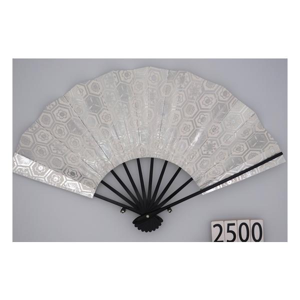 舞扇子 A２５００ 銀箔亀甲紋様「花」 黒骨   【箱なし】 サイズ変更・骨色変更可能