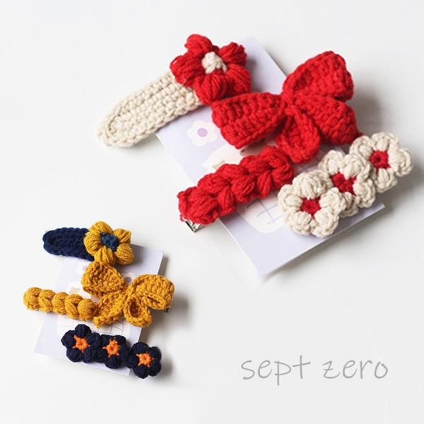 ひな祭り、七五三、お正月などのお祝い事にピッタリ！！かわいい毛糸のヘアークリップです。もちろんパーティーやお誕生日会発表会などのオシャレにも！！秋冬の普段使いにも。4個セットで気分に合わせて選べます。1つ付けでも2個付けでも。髪型に合わせて...