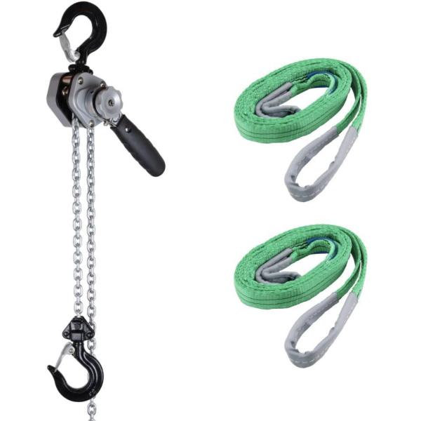 【送料無料】HELIX レバーホイスト 0.25t 1.5m レバー式ブロック 250kg 【スリングベルト 2m 幅50mm 2本セット】