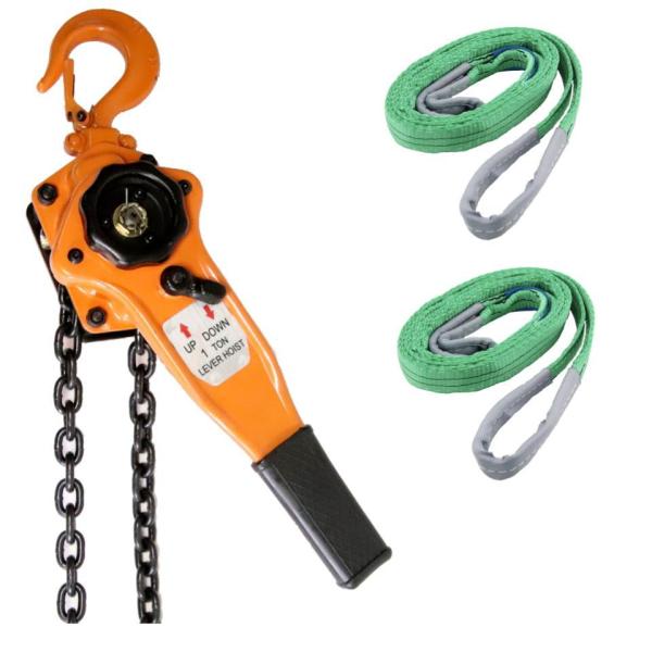 【送料無料】HELIX レバーホイスト 1t 1.5m レバー式ブロック 1000kg 【スリングベルト 1m 幅50mm 2本セット】