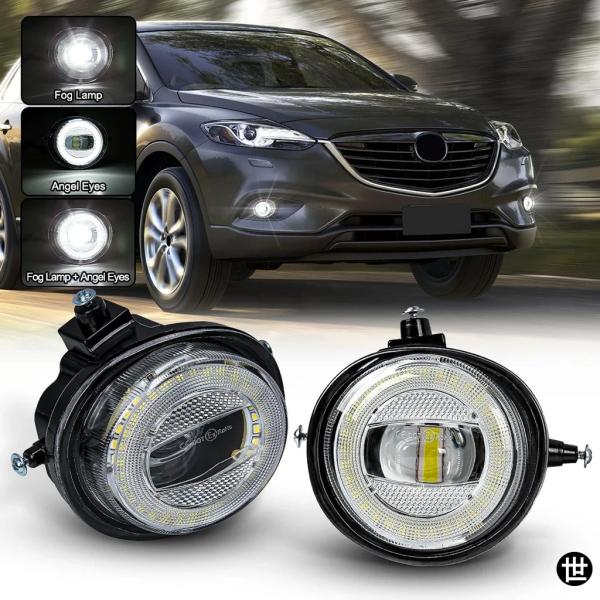 マツダ2 3 6 CX-5 CX-7 CX-8 CX-9 RX-8 MX-5 2004-2017用 車用フォグランプアセンブリ LEDエンジェルアイヘッドライト