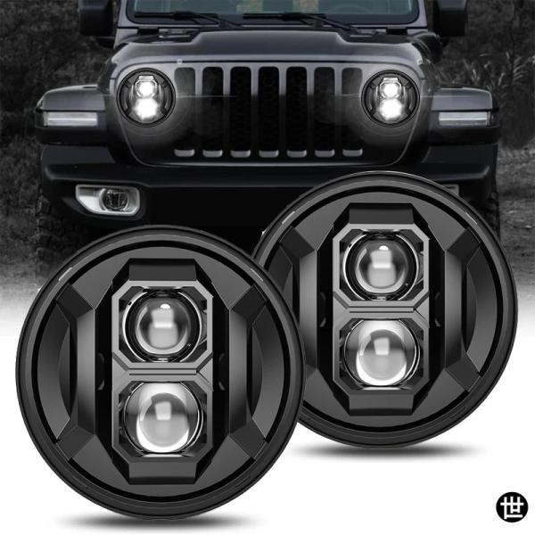車 バイク用 7インチ丸型LEDヘッドライトジープJK ラングラー ディフェンダー ハマー ラーダ トラック 4X4 ハーレー BMW ヤマハヘッドランプ対応