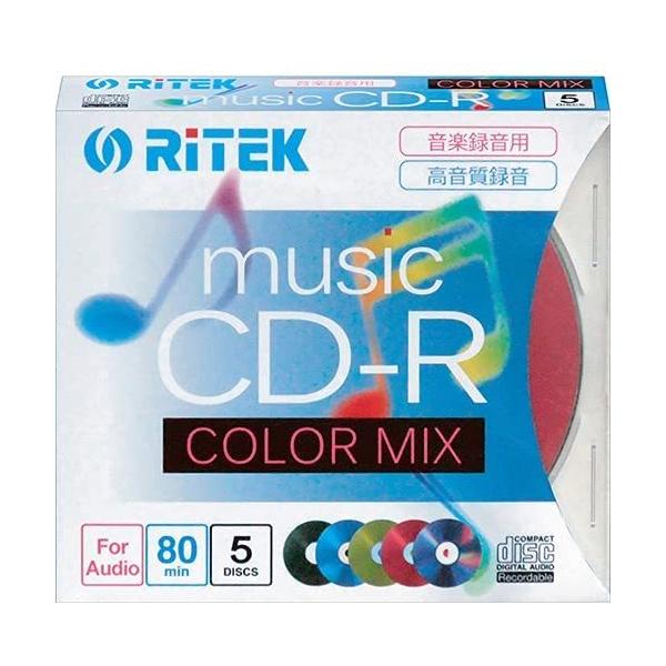 【40個セット】RiDATA 音楽用CD-R 80分／5枚スリムケース 5色カラーミックス CD-RMU80.5P MIX C x40個