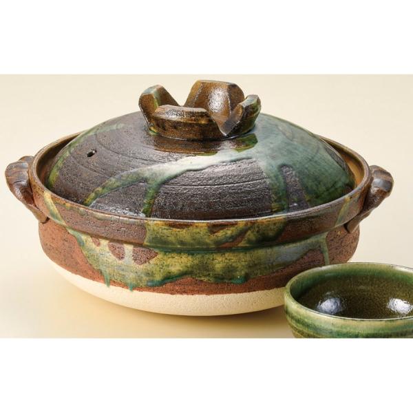 土鍋 緑釉南蛮7号深鍋（萬古焼） [ 25 x 21.5 13.5cm ] 料亭 旅館 和