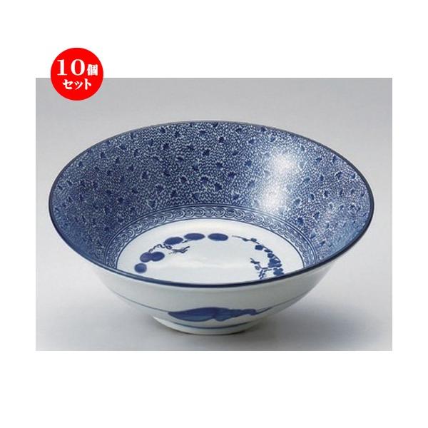 10個セット ☆ ラーメン鉢 ☆古染印判6.5浅高台丼 [ 19.5 x 7.3cm 511g
