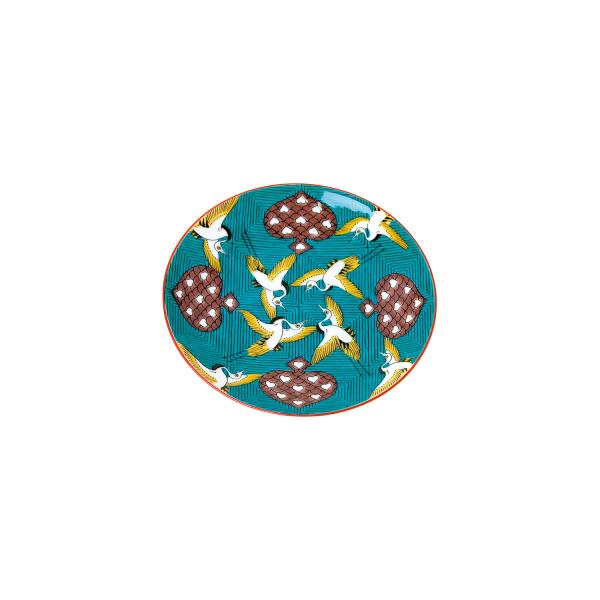 九谷焼　５号皿　古九谷青手鶴かるた文
