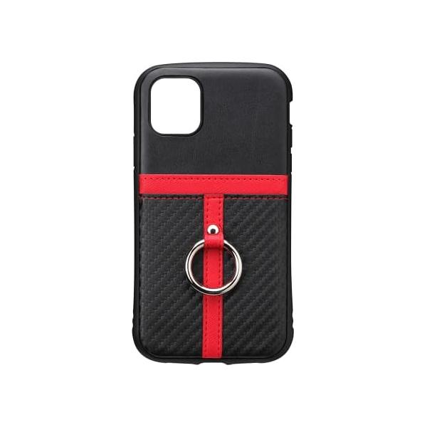 PGA iPhone 11用 ポケット&リング付ハイブリッドタフケース カーボン調ブラック PG-19BPT03BK