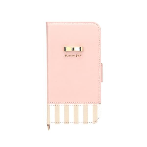 PGA iPhone XS/X用フリップカバー ストライプリボン ピンク PG-18XFP26PK