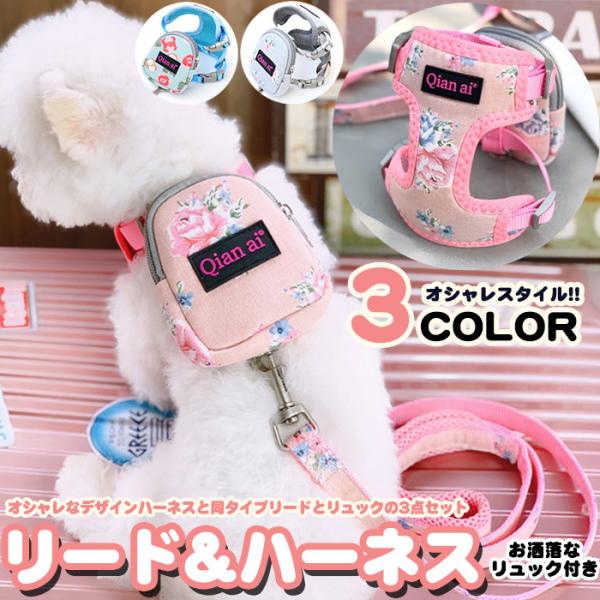犬 猫 ハーネス リード リュック 付 バッグ かばん 鞄 メッシュ  ウェアハーネス ペット 服 胴輪 キャット ドッグ