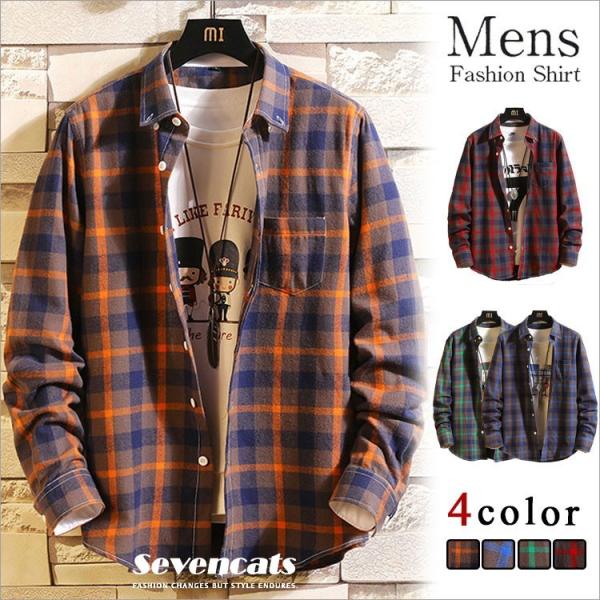長袖シャツ メンズ ネルシャツ チェックシャツ カジュアルシャツ ボタンダウンシャツ トップス 通学 通勤 おしゃれ 春 秋 送料無料 Sc 394b Seven Cats 通販 Yahoo ショッピング
