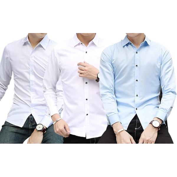 ワイシャツ 長袖 3枚 セット 激安通販 メンズ スリム 胸囲94cm ホワイト ブルーセット 袖丈60 肩幅42cm 着丈68cm