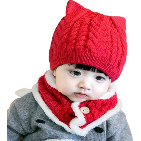激安超特価 ニット 帽 子供 赤ちゃん 帽子 男 ニット帽 キッズ ニット帽子 キッズ帽子 用 防寒 男の子 女の子 冬 冬用 Free レッド 耳