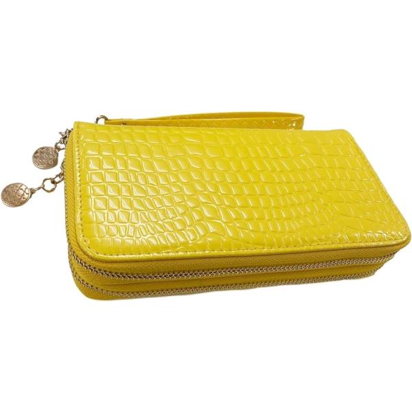 レディース 大容量 長財布 ラウンドファスナー ウォレット カード収納 おしゃれ 札入れ コイン イエロー Pindo Com