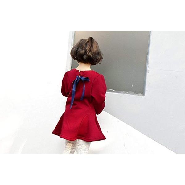 アスペルシオ キッズ ガールズ 長袖 シンプル バック リボン ワンピース 厚手 子供服 140 レッド フォーマル キッズワンピ 出色 こども