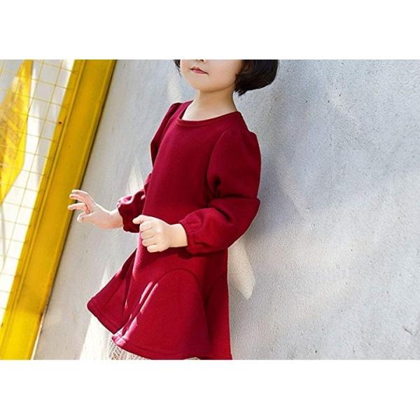 アスペルシオ キッズ ガールズ 長袖 シンプル バック リボン ワンピース 厚手 子供服 140 レッド フォーマル キッズワンピ 出色 こども