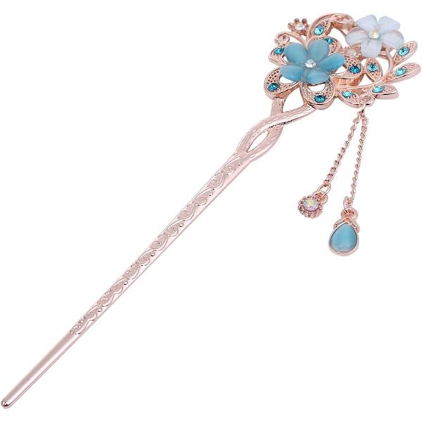 Dgf 国際ブランド かんざし 簪 一本 髪飾り ヘアアクセサリー 花 可愛い ブルー パステルカラー ラインストーン ギフト フラワー