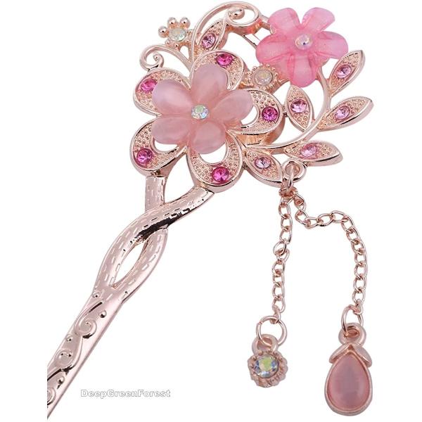 Dgf かんざし 簪 一本 髪飾り ヘアアクセサリー 新作通販 花 ピンク 可愛い パステルカラー フラワー ラインストーン ギフト