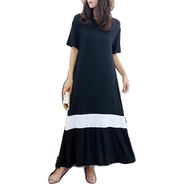 ベイブスター 期間限定特価品 レディース ロング ワンピース 半袖 シンプル フレア マキシ丈 ホワイト ゆったり スカート ミモレ ワンポイント マキシ