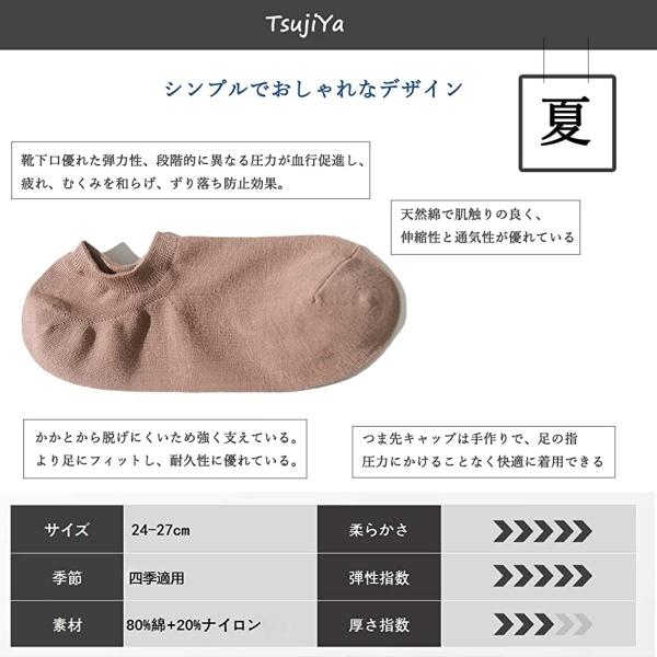 ツジヤ 靴下 メンズ くるぶし 夏 数量限定アウトレット最安価格 通気性 脱げない アンクルソックス 綿 防臭抗菌 スニーカーソックス ショートソックス 5足a