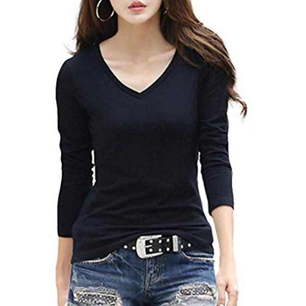 Vネック ｔシャツ 長袖 半袖 おしゃれ ベーシック トップス 白 黄 黒 レディース S 2xl 灰 赤 Xl 市販