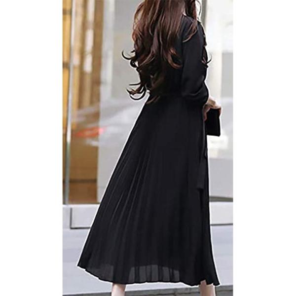 ビーコ プリーツワンピース 長袖 ミセスドレス 袖ありドレス お呼ばれドレス 結婚式 超激得sale ブラック ロング フォーマル フレアーワンピース M