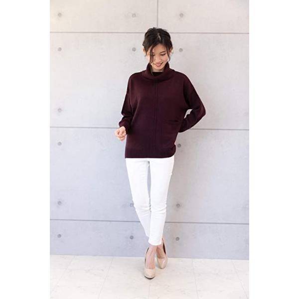 アスペルシオ ハイネック ロングスリーブ リブ ニット レディース トップス ながそで セットアップ 長そで 袖あり 長袖 M L リブ袖 ワインレッド