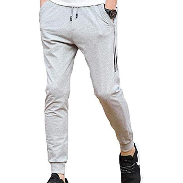 アンクル パンツ スエット スポーツ ウェア メンズ タイト ズボン ライン ストレッチ ジム サイド ゴム グレー 2xl Pindo