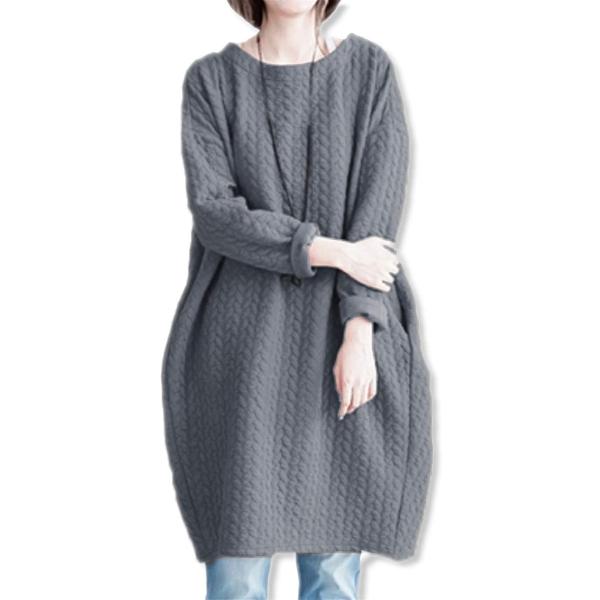 イーグルハート ワンピース レディース コクーン シルエット カジュアル ゆったり 長袖 ミモレ丈 グレー 冬 代 L 夏 春 特売 物 秋