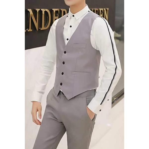 ベスト ジレ フォーマル ビジネス スーツ 交換無料 スリム メンズ Xl 無地 ポケット カジュアル グレー 結婚式