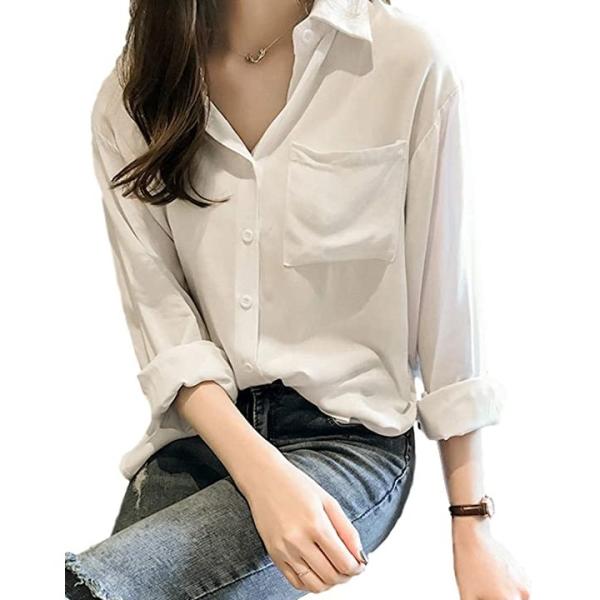 エレクトリックサーカス オープン カラー 長袖 スキッパー Y 往復送料無料 シャツ トップス ホワイト L 可愛い レディース ブラウス カジュアル