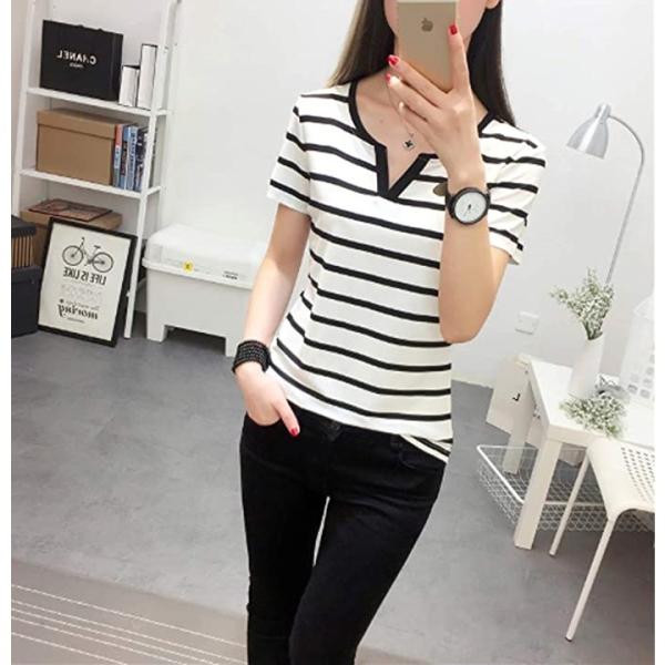 Tシャツ レディース 半袖 カットソー ボーダー 夏 カワイイ お洒落 ブラック カッコイイ スピード対応 全国送料無料 シフォン ロング丈 レース カジュアル Xl