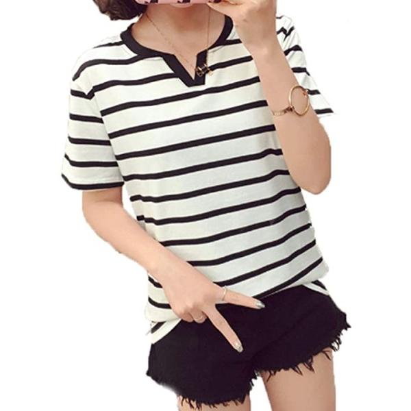 Tシャツ レディース 半袖 カットソー ボーダー 夏 刺繍 透け感 着痩せ ふんわり トレンド フェミニン 気質アップ L きれいめ ブラック 清楚