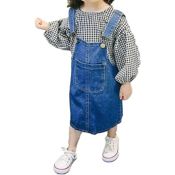エレクトリックサーカス 子供 服 オーバー オール デニム サロペット ジャンパー スカート キッズ カジュアル 可愛い ブルー 1 Pindo