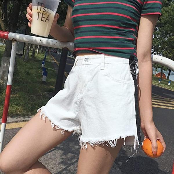 ショート パンツ デニム ダメージ 上品 切りっぱなし ジーンズ ショートパンツ レディース 春 ショーパン白 白ショートパンツ 白xl 白デニム