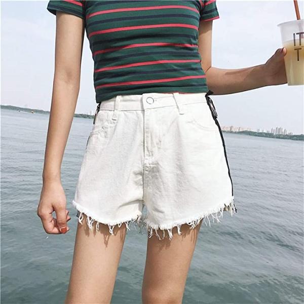 ショート パンツ デニム ダメージ 上品 切りっぱなし ジーンズ ショートパンツ レディース 春 ショーパン白 白ショートパンツ 白xl 白デニム