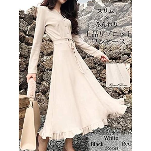 ロング ワンピース 薄手 リブ生地 長袖 夏 喪服 フォーマル 上品 ドレス 韓国 春 Vネック 可愛い かわいい 通勤 超安い 2xl ブラック