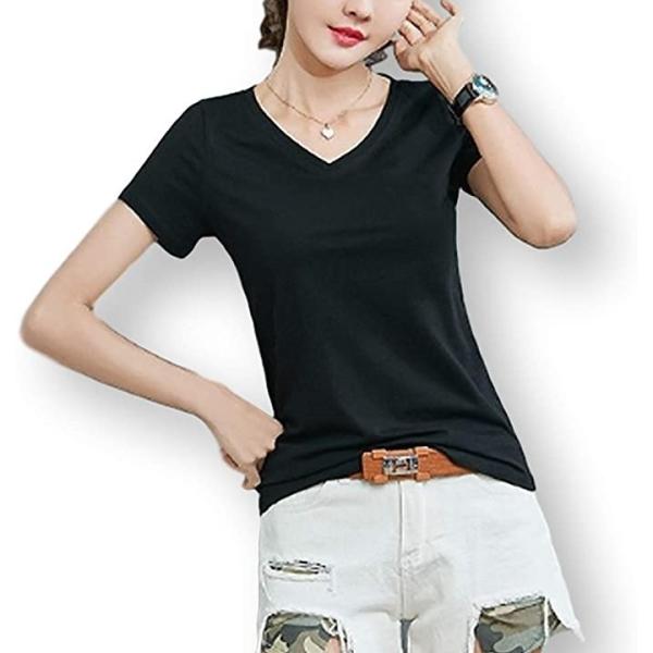 カナエルン 2枚組 Vネック 無地 Tシャツ レディース 半袖 カットソー デイリー トップス インナー 下着