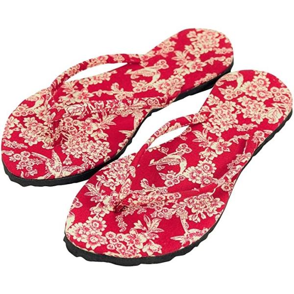 痛くない サンダル レディース ビーチサンダル 歩きやすい 軽量 ぺたんこ リゾート 室内 赤 小花 19