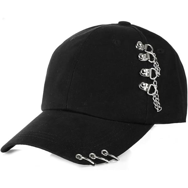 キャップ リング付き デザイン 男女兼用 帽子 チェーン(ブラック チェーン, フリー) :2B89R1O23G:セブンリーフ 通販  
