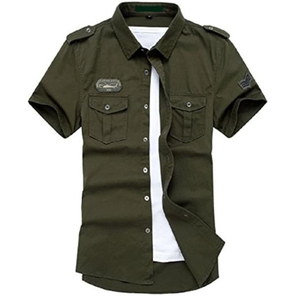 メンズ ミリタリーシャツ 国内正規総代理店アイテム 半袖 大きいサイズ 上着 軍人服 カットソー カーキ M グリーン ジャケット アウター カーゴ
