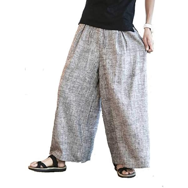 ナイトレイド メンズ リネン ゆったり ストライプ ワイド ついに入荷 サルエル パンツ ブルー グレー Mサイズ Xl M S L Xxl 3xl