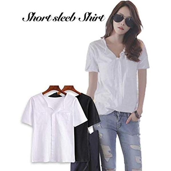 ヘンリーネック Tシャツ Vネック カットソー レディース 無地 スキッパー S ブラウス ロング 半袖オレンジ スキッパーシャツ ロンt スーパーセール