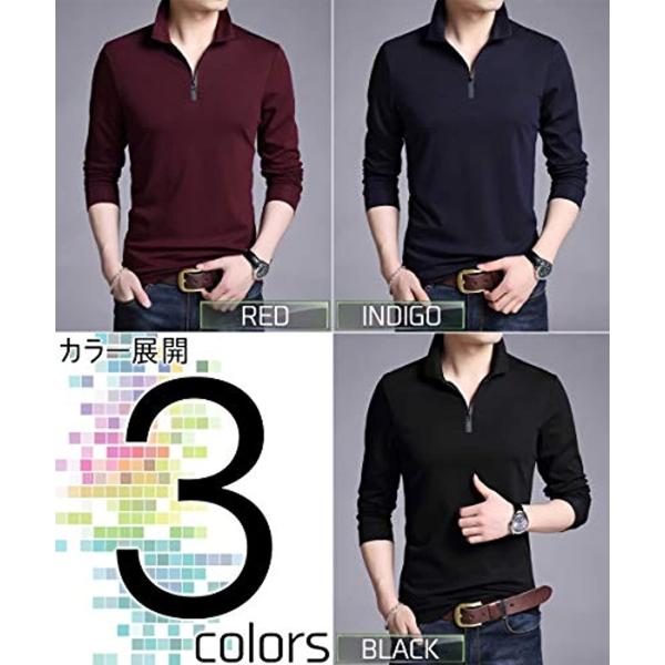 襟付き ポロシャツ メンズ 長袖 売り込み オシャレ シンプル デザイン 03 Xl ジッパー ネイビー ロング 無地 Tシャツ