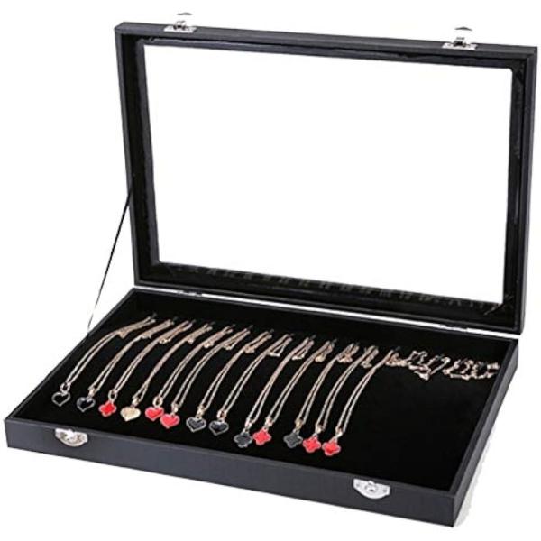 アクセサリー ジュエリー ネックレス 収納 ケース ボックス ディスプレイ 展示 ベロア インテリア 大容量 ブラック 調 レザー 輸入