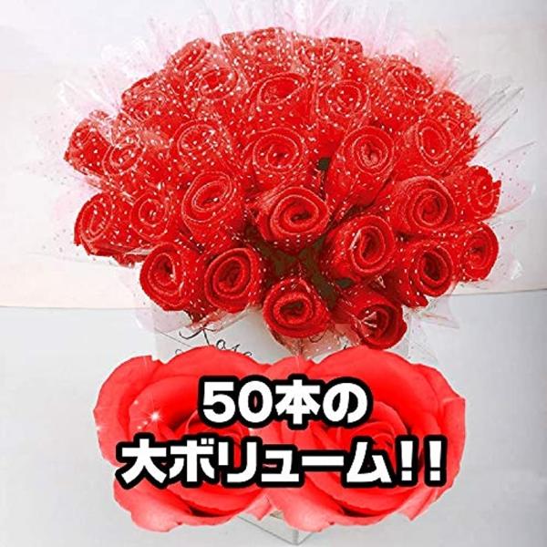 バラ 花束 ギフトタオル バラ型ハンカチ 薔薇 フラワー 市場 Btr 結婚式 ミニタオル 赤 50本セット 退職