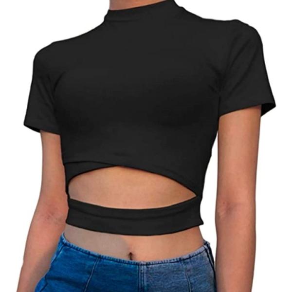 Tシャツ 半袖 おトク ショート 個性的 トップス レディース 半袖tシャツ 黒m 無地